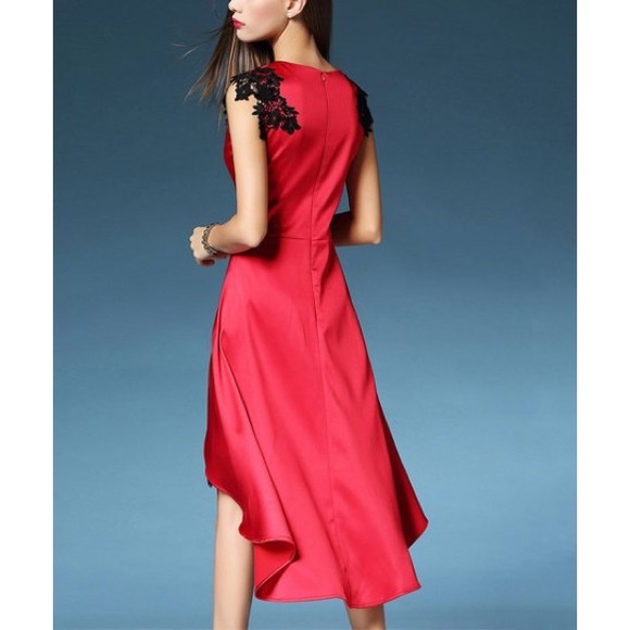 NWT red & black Hi-Low Fit/Flare Dress, Sz. M/L - Picture 4 of 4